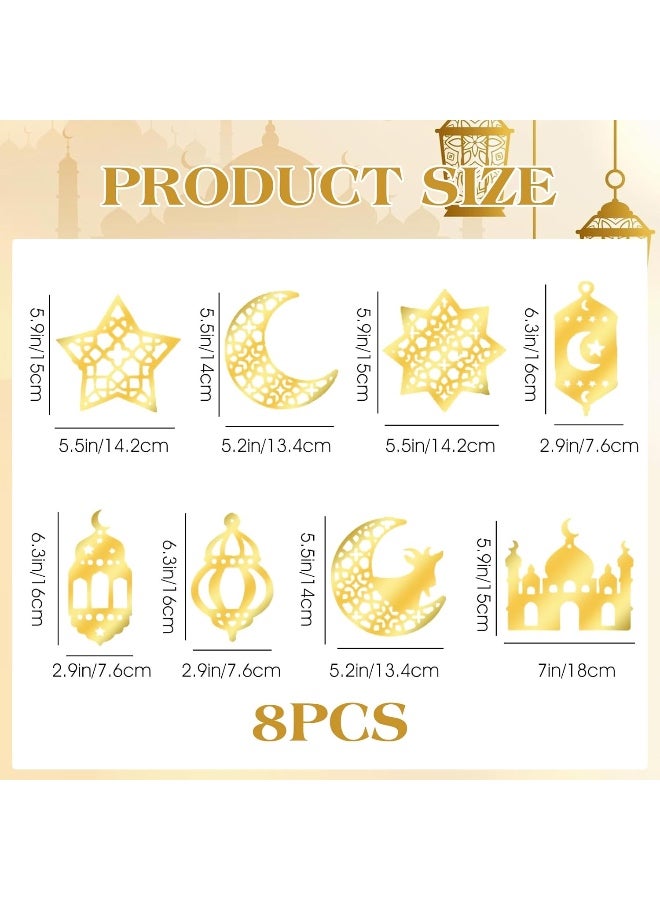 8 قطع زينة عيد معلقة، زينة رمضان مبارك للسقف، زينة نجمة الهلال الإسلامية الذهبية لزينة سقف رمضان، زينة داخلية لحفلات المنزل - Image 2